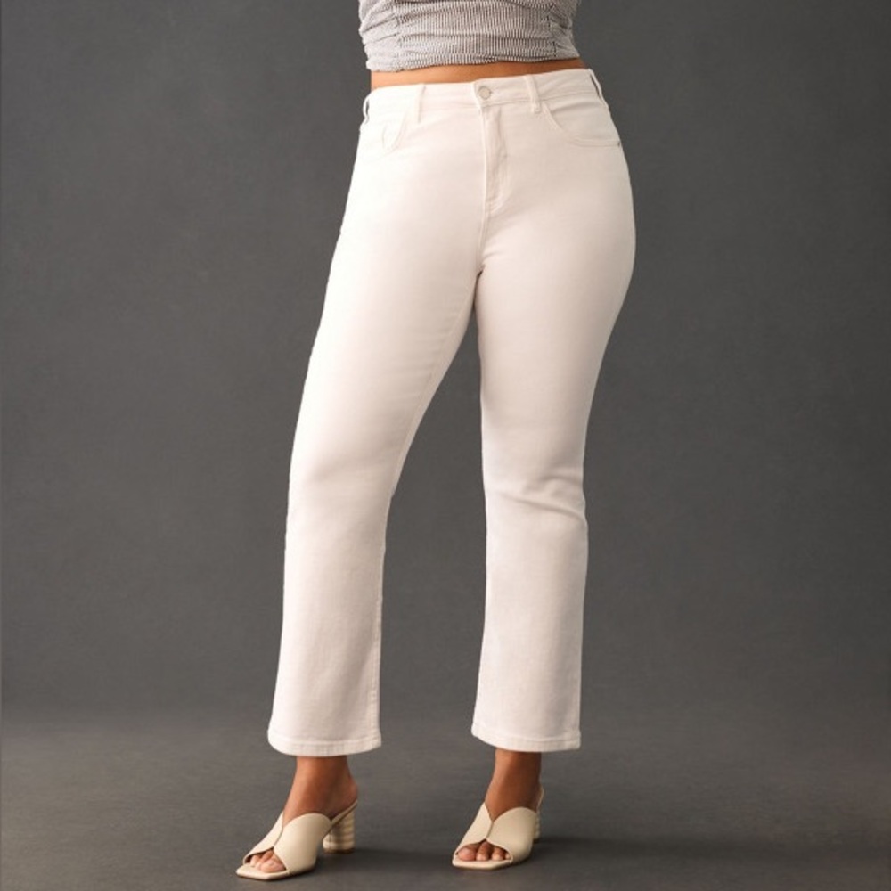 Anthropologie Yaya Mid Rise Crop Kick Flare Jeans Bootcut White 26W Plus Stretch
